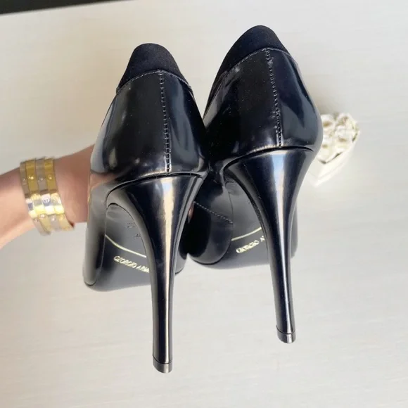 π Giorgio Armani Leather & Suede Cut Out High Heel Pumps - Picture 7 of 12